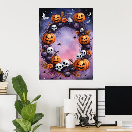 Póster Wreath de Halloween encantado