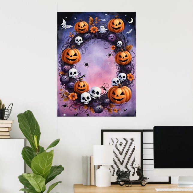 Póster Wreath de Halloween encantado (Oficina en casa)