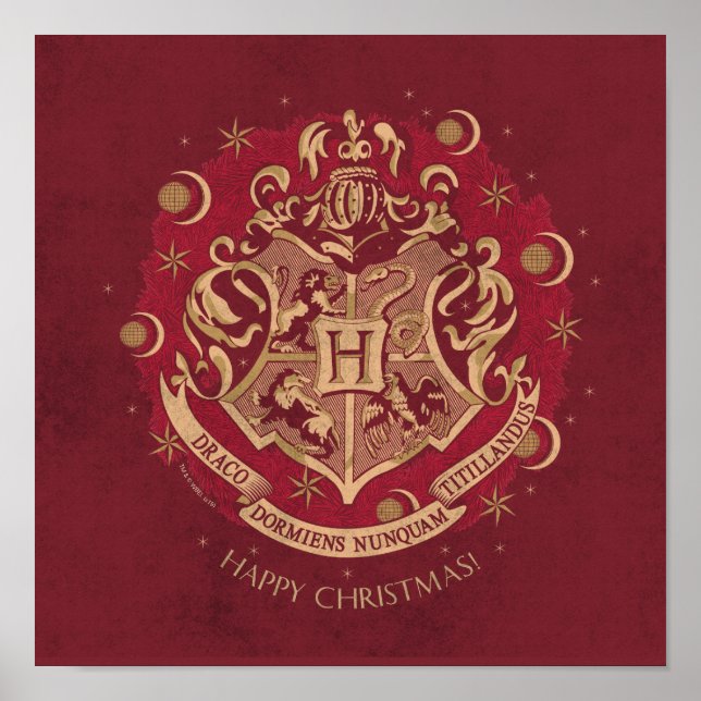 Póster Wreath de vacaciones Escudo Red HOGWARTS™ (Frente)