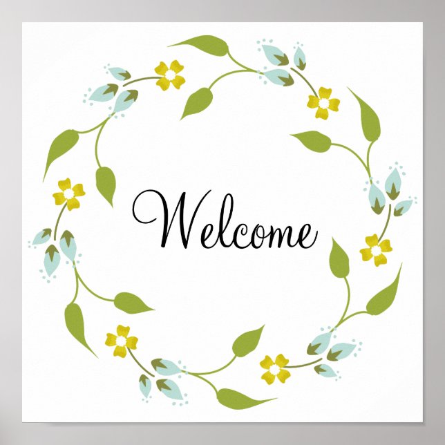 Póster Wreath floral amarillo de bienvenida (Frente)