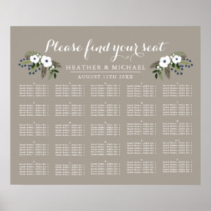Póster Wreath floral personalizado - Tabla de asientos al