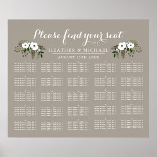 Póster Wreath floral - Tabla de asientos alfabéticos