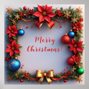 Póster Wreath navidades con Poinsettias