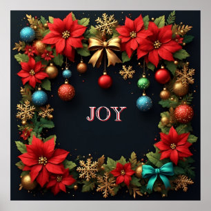Póster Wreath navidades con Poinsettias