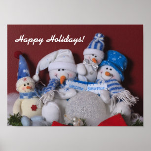 Póster Wreath, Navidades de la familia Snowman