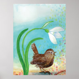 Póster Wren Bird Sing at Dawn In the Spring