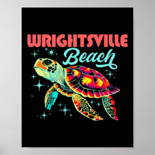 Póster Wrightsville Beach Nc Artistic Sea Turtro Retro