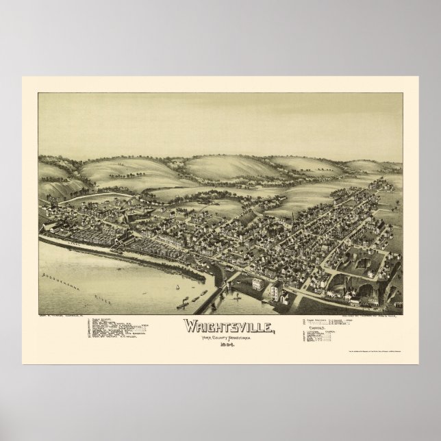 Póster Wrightsville, PA Panoramic Map - 1894 (Frente)