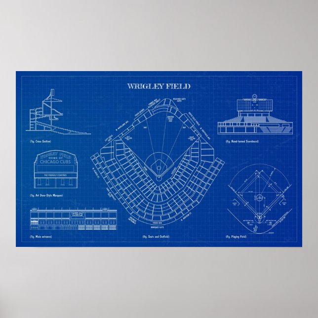 Póster Wrigley Field Blueprint (Frente)