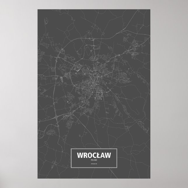 Póster Wrocław, Polonia (blanco sobre negro) (Frente)
