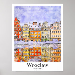 Póster Wroclaw Polonia Viaje de la mano de esbozo de acua