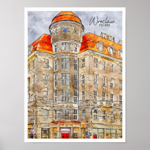 Póster Wroclaw Polonia vintage acuarela