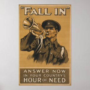 Póster WW I Bugle Call ~Fall In