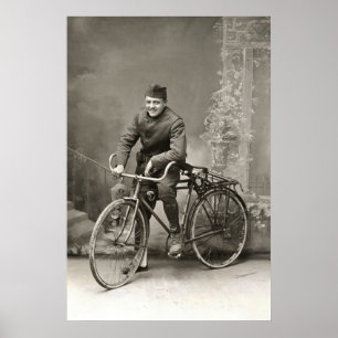 Póster WWI US Doughboy y su bicicleta en Francia