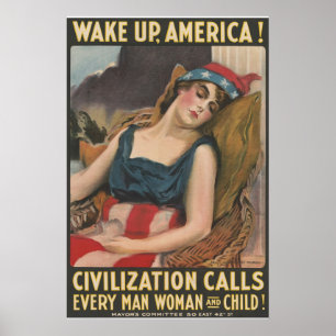 Póster WWI Vintage despierta a Estados Unidos