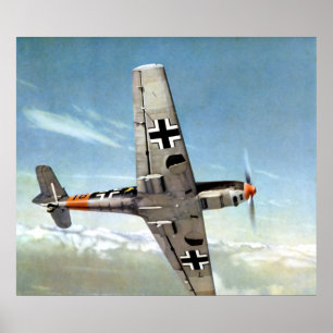 Póster WWII ME-109 alemán en vuelo.