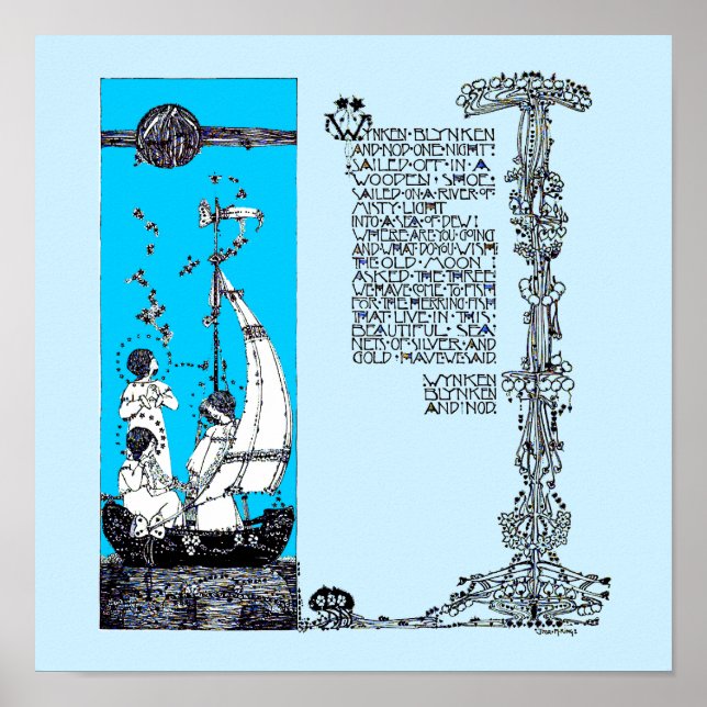 Póster Wynken Blynken y Nod por Jessie Marion King (Frente)