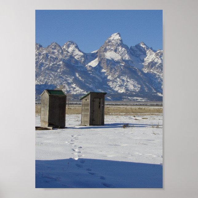 Póster Wyoming Tetons Outhouse Deluxe (Frente)