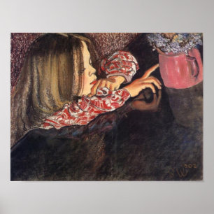 Póster Wyspianski, Helenka con una bolsa de flores, 1902