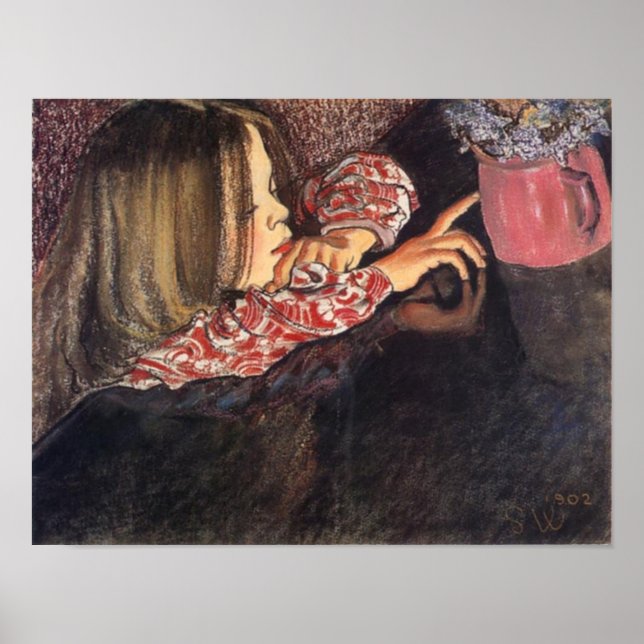 Póster Wyspianski, Helenka con una bolsa de flores, 1902 (Frente)