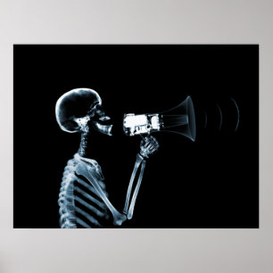 PÓSTER X-RAY SKELETON ON MEGAPHONE - BLUE