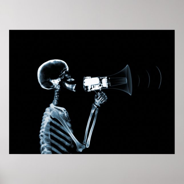 PÓSTER X-RAY SKELETON ON MEGAPHONE - BLUE (Frente)
