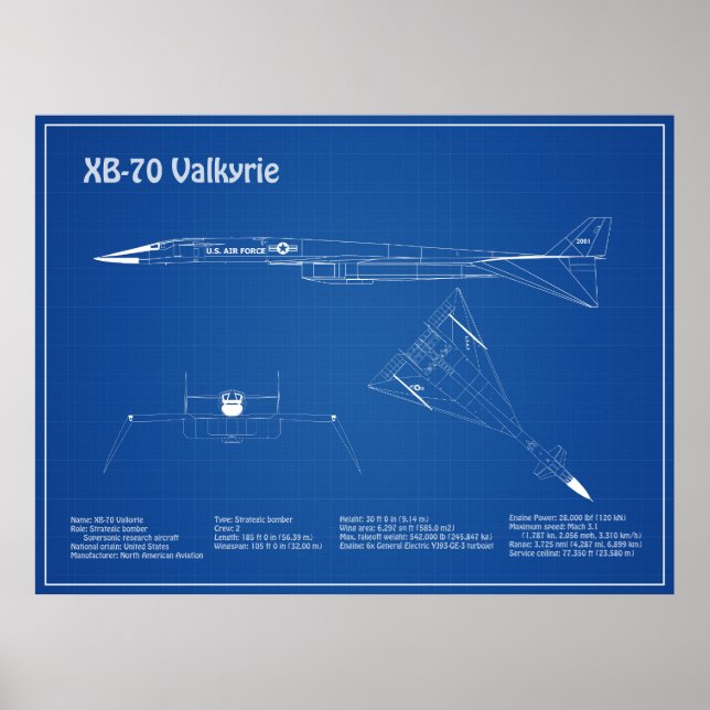 Póster XB-70 Valkyrie - Avión Planes de Plano de Plano Az (Frente)