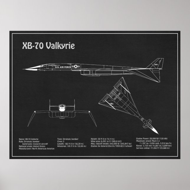Póster XB-70 Valkyrie - Planes Blueprint del avión PD (Frente)