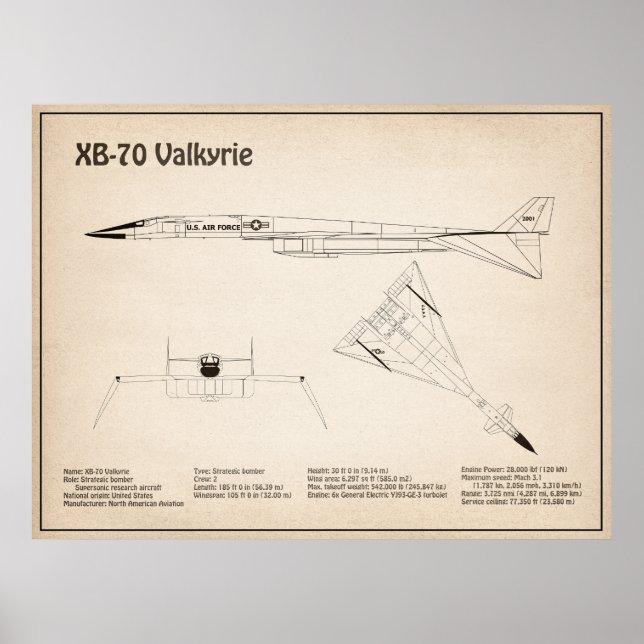 Póster XB-70 Valkyrie - Planes de diseño de plano aéreo S (Frente)
