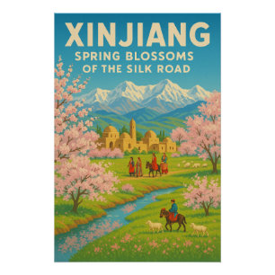 Póster Xinjiang, China - Florecimiento de la primavera