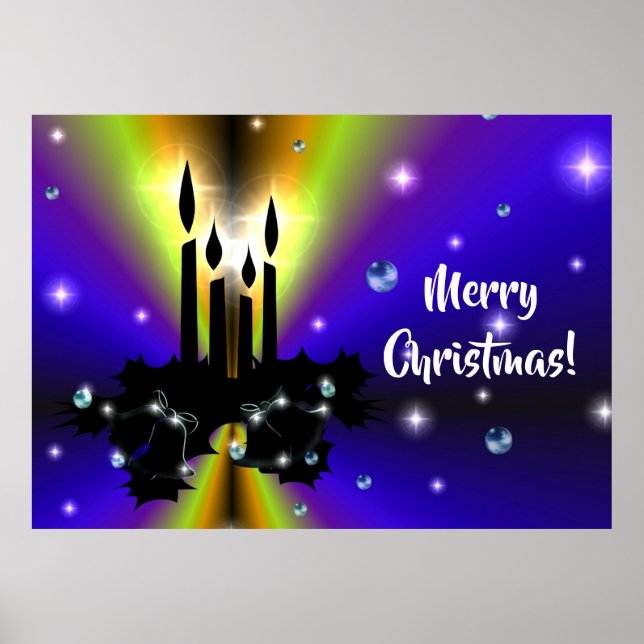 Póster Xmas Artdeco sobre el arco iris amarillo morado (Frente)