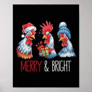 Póster Xmas Chickens Santa Hat Navidades Granja Animal Fu