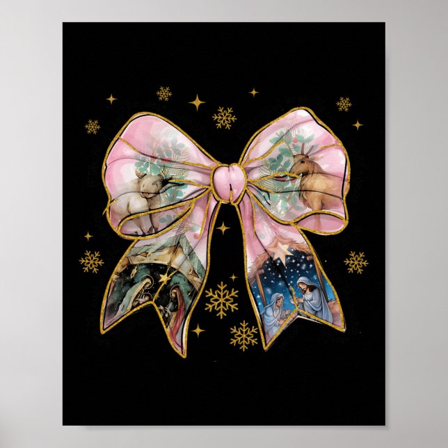 Póster Xmas Coquette Bow Jesus Christian Bible Verse Nati (Frente)