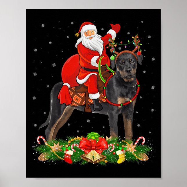 Póster Xmas Decor Funny Santa Riding Rottweiler Dog Chris (Frente)