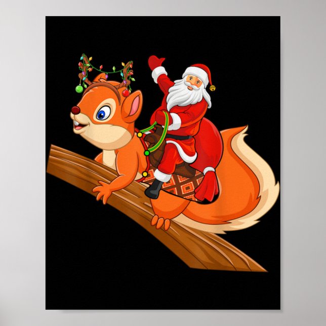 Póster Xmas Family Matching Funny Santa Riding Squirrel C (Frente)