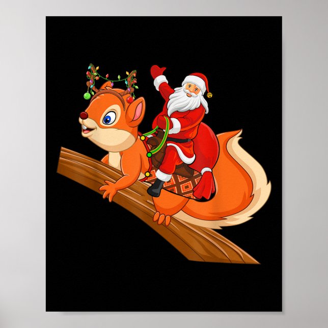 Póster Xmas Family Matching Funny Santa Riding Squirrel C (Frente)