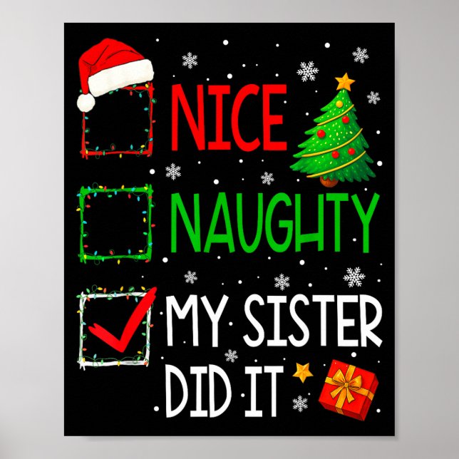 Póster Xmas Family Nice Naughty My Sister Did It Santa Ch (Frente)