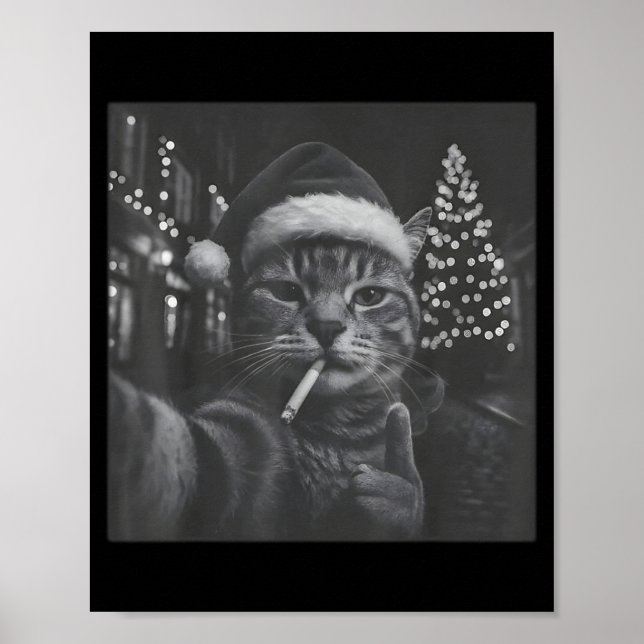 Póster Xmas Funny Smoking Cat Cigarette Kitty Gen Z Meme  (Frente)