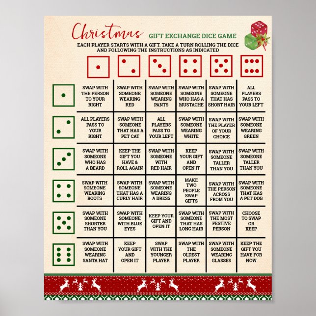 Póster Xmas Gift Exchange Roll Dice Game Ugly Sweater (Frente)