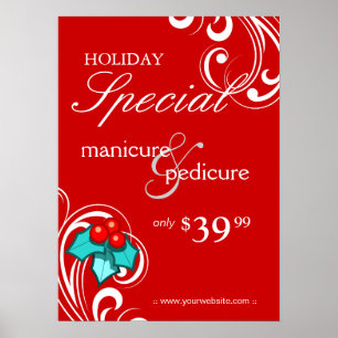 Póster XMAS Holiday Sale Salón Poster Spa Red Blue Swirl