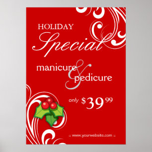 Póster XMAS Holiday Sale Salón Poster Spa Red White Swirl
