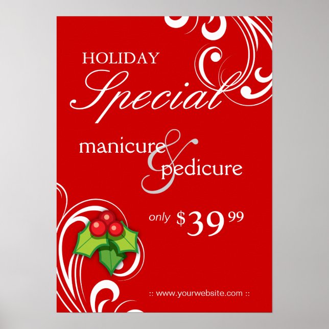 Póster XMAS Holiday Sale Salón Poster Spa Red White Swirl (Frente)
