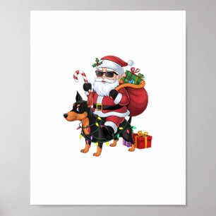 Póster Xmas Iluminación Santa Riding Miniatura Pinscher D