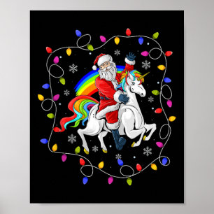 Póster Xmas iluminando a Santa Claus viajando a Unicornio
