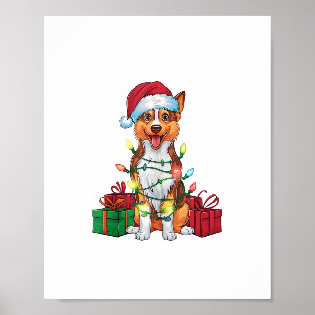Póster Xmas Iluminando Santa Hat Australian Kelpie Dog Ch (Frente)