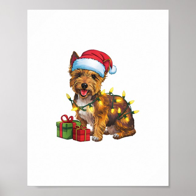 Póster Xmas Iluminando Santa Hat Cairn Terrier Dog Christ (Frente)