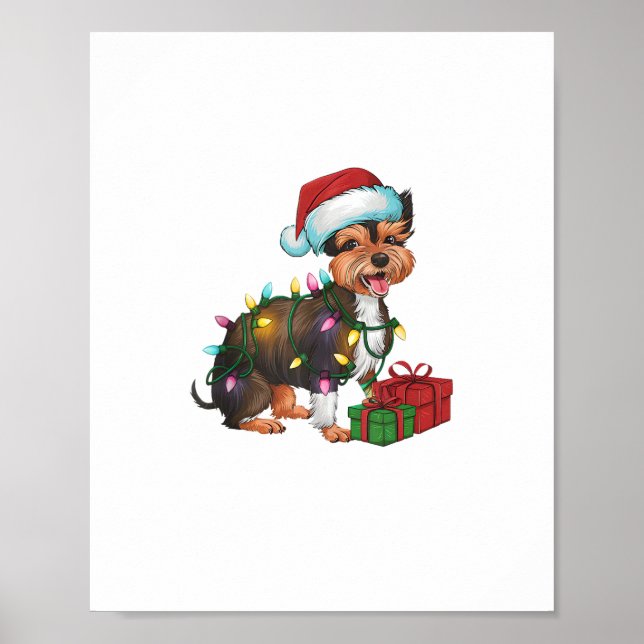 Póster Xmas iluminando Santa Hat Chino Creste Perro Crist (Frente)