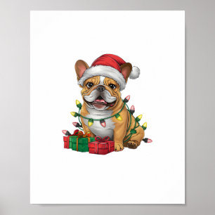 Póster Xmas Iluminando Santa Hat Navidades de Bulldog en 