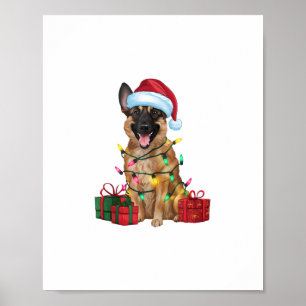 Póster Xmas Iluminando Santa Hat Perro belga malinois Chr