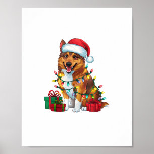 Póster Xmas Iluminando Santa Hat Perro noruego Elkhound C